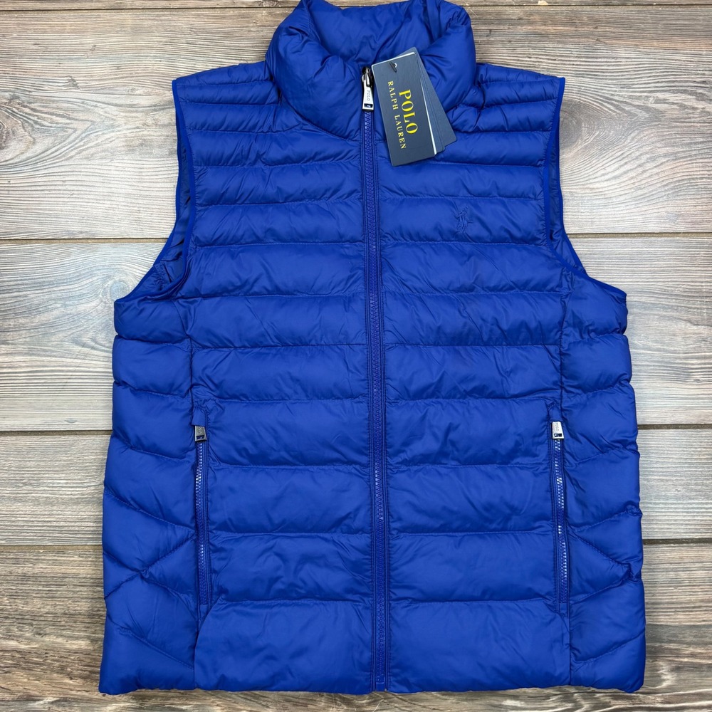 Polo Ralph Lauren Boys Size Large 14-16 Puffer Vest Royal Blue Quilted Zip New